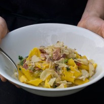 Angela Hartnett's fettuccine with bacon and chestnuts recipe