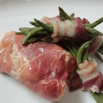 Stuffed Chicken Breast Wrapped In Prosciutto with Steamed Beans Wrapped in Bacon