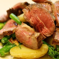 Angela Hartnett's spring lamb with charlotte potatoes and broccoli recipe