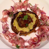 Aubergine Masala with sweet potato mash 