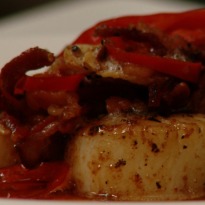 Seared Scallops with Garlic Chilly Bacon
