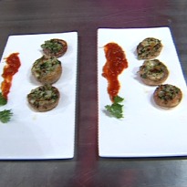 Stuffed Dhaniya, Pepper Mushrooms with Tomato Chutney