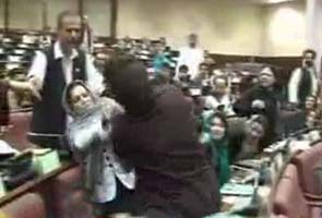 Women Afghan MPs fight, water bottle thrown