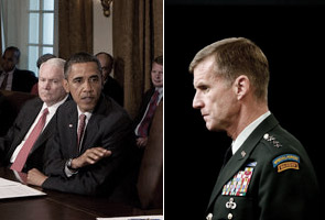 President Obama’s top commander in Afghanistan flew to Washington 
on Tuesday to find out whether he would be fired for remarks he and 
members of his staff made that were contemptuous of senior 
administration officials, laying bare the disarray and enmity in a 
foreign-policy team that is struggling with the war.