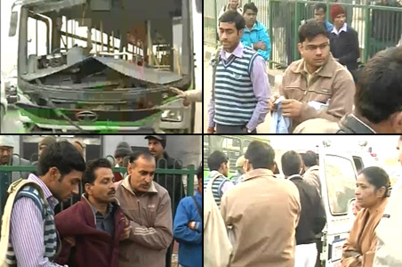 A low-floor DTC bus traveling between Badarpur Border to Wazirpur rammed into a road divider in Lajpat Nagar of New Delhi on Sunday.