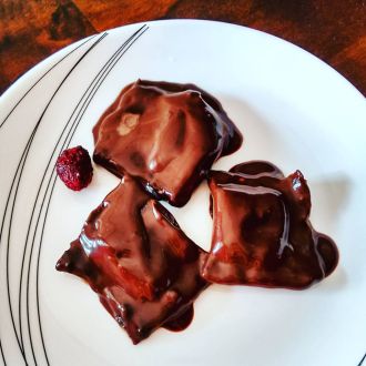Amaranth Chocolate Ravioli with Kahlua Chocolate Sauce