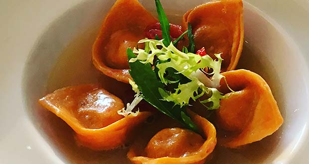 Tomato Consomme and Smoked Ricotta Tortelli