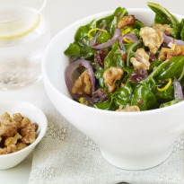 Dark Leafy Greens with Caramelized Onions, Raisins, and Maple Walnuts