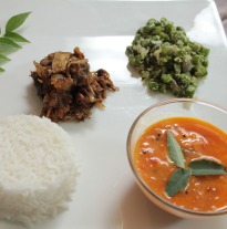 Lamb with Beans Thoran, Potato Curry and Rice Lamb with Beans Thoran, Potato Curry and Rice