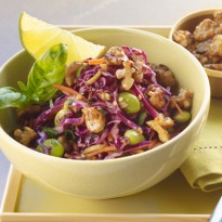 Red Cabbage Salad with Tamari Toasted Walnuts and Edamame