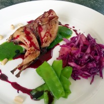 Smoked Quail Drizzled with Pomegranate Reduction