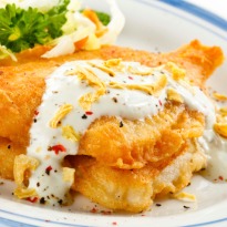 Batter Fried Fish with Cheese Sauce