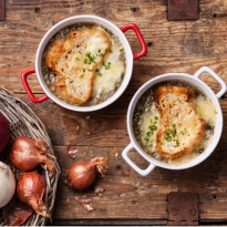 French Onion Soup with Cheese Souffle