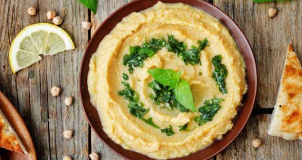 Lemony Hummus with Basil Dressing