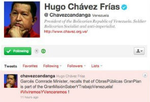 From Cuba, Venezuela's Chavez governs via Twitter