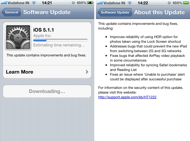 Apple releases iOS 5.1.1 update for iPhone, iPod touch and iPad